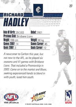 2008 Select AFL Classic #27 Richard Hadley Back